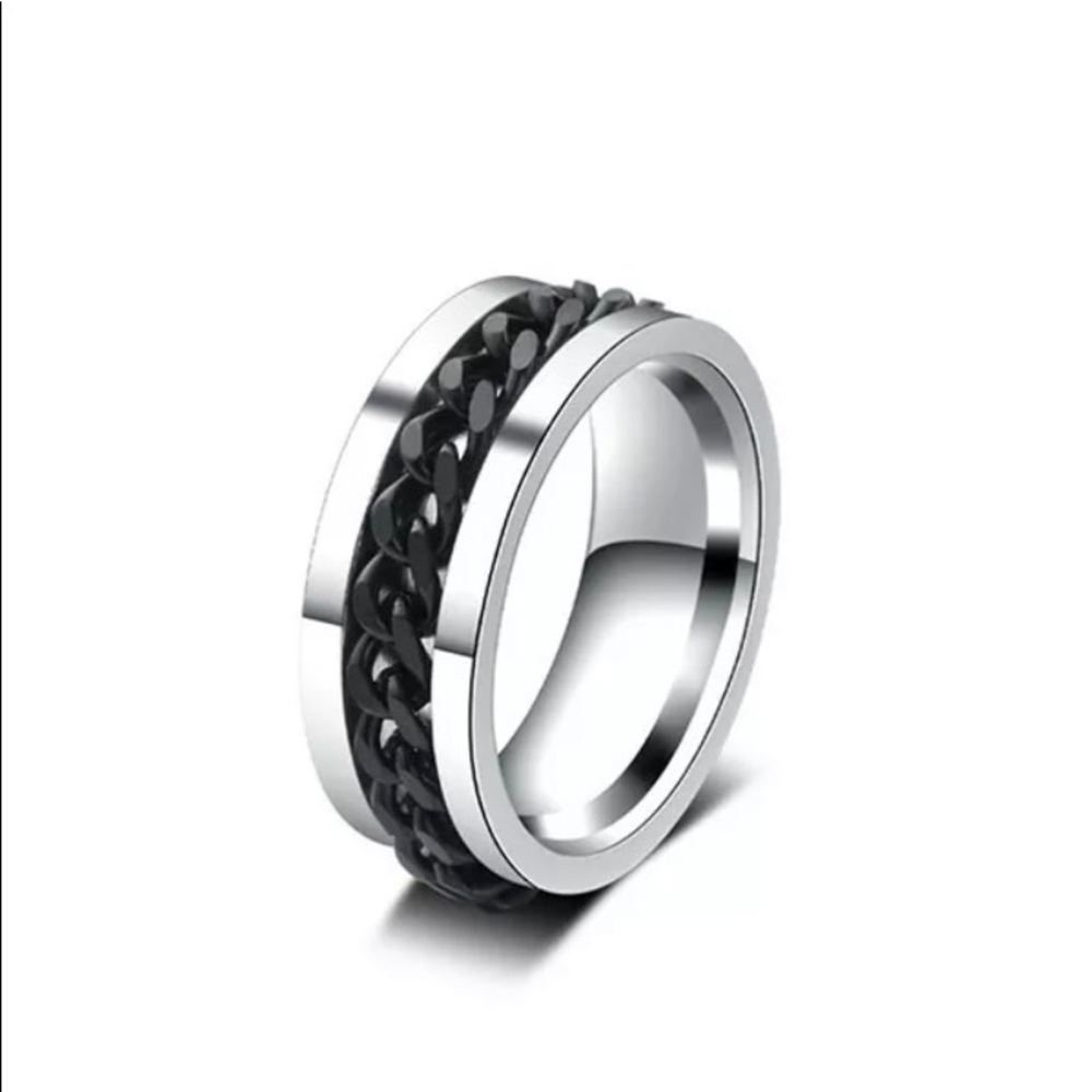 COPY - New!! Mens 925 Silver Spinner Black Chain Wedding Band ! - Picture 5 of 6